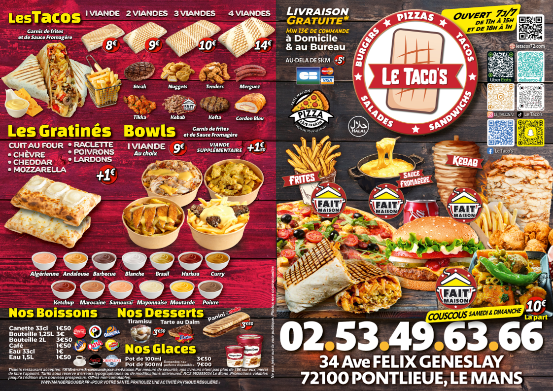 Menu Le Taco's Kebab Le Mans-1