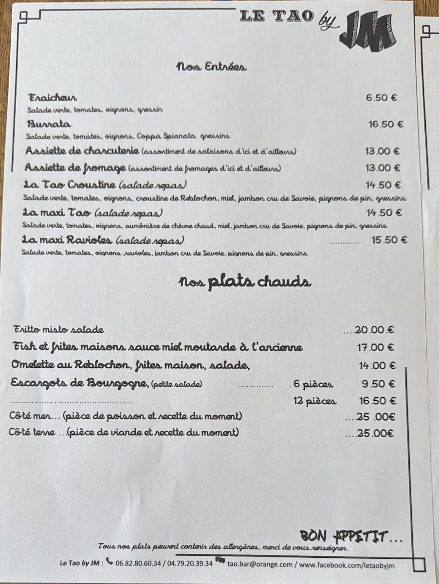Menu Le Tao Bar Restaurant-1
