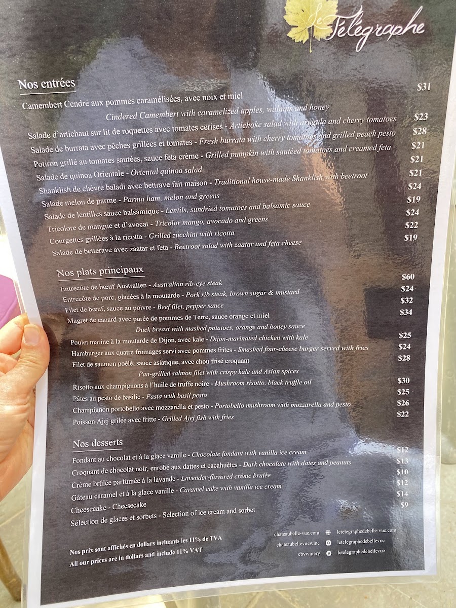 Menu Le Telegraphe De Belle Vue-1