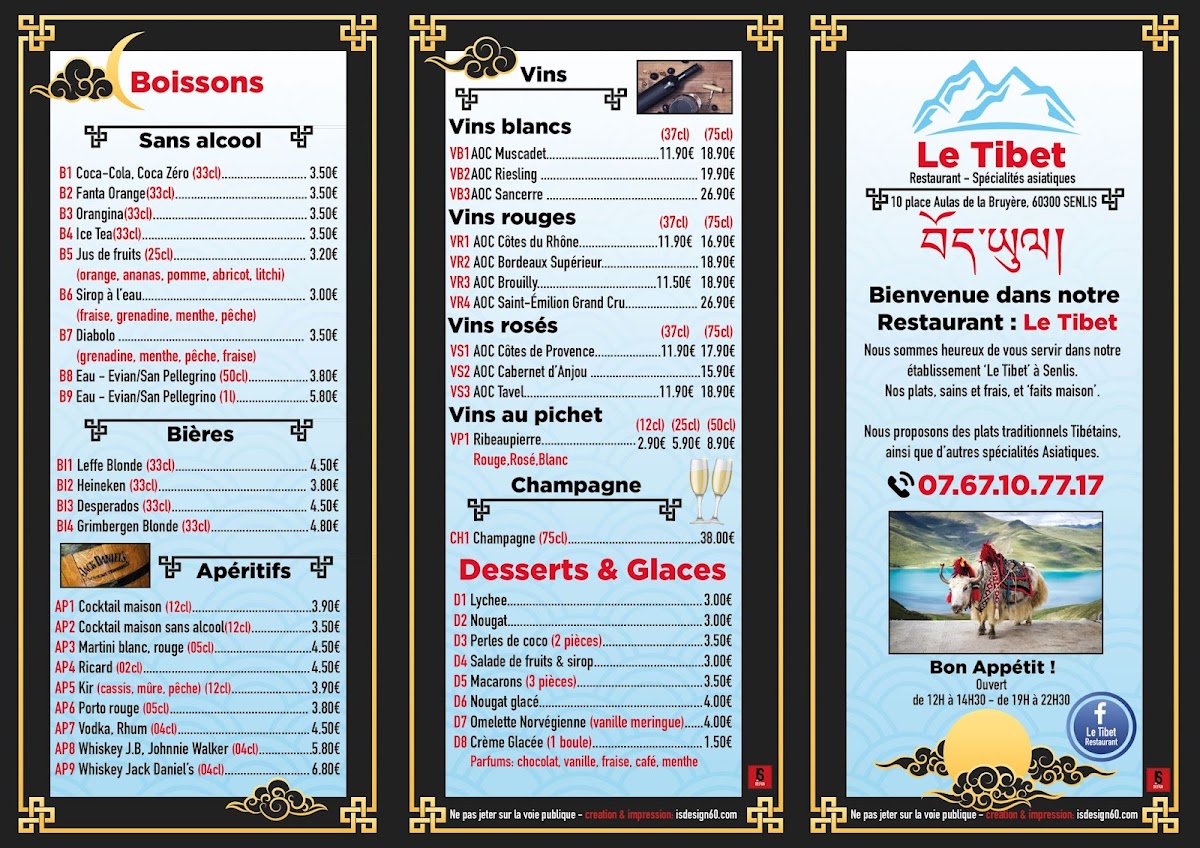 Menu Le Tibet Restaurant Spécialités Asiatiques-2