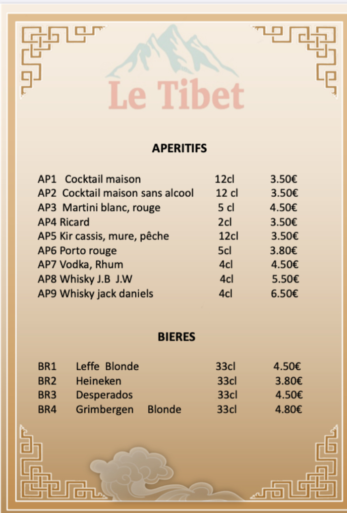 Menu Le Tibet Restaurant Spécialités Asiatiques-7