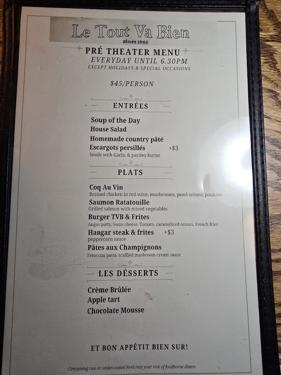 Menu Le Tout Va Bien - French Restaurant-10