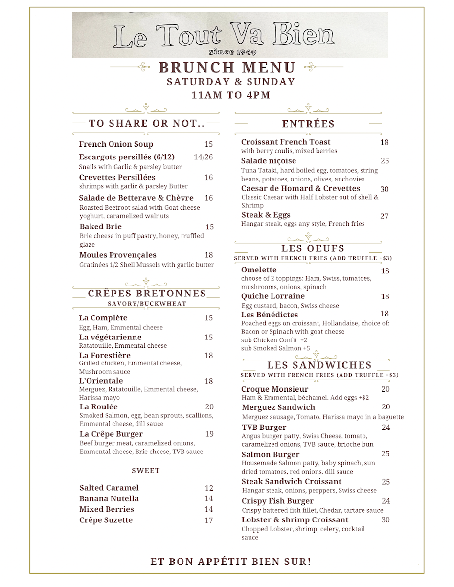 Menu Le Tout Va Bien - French Restaurant-2
