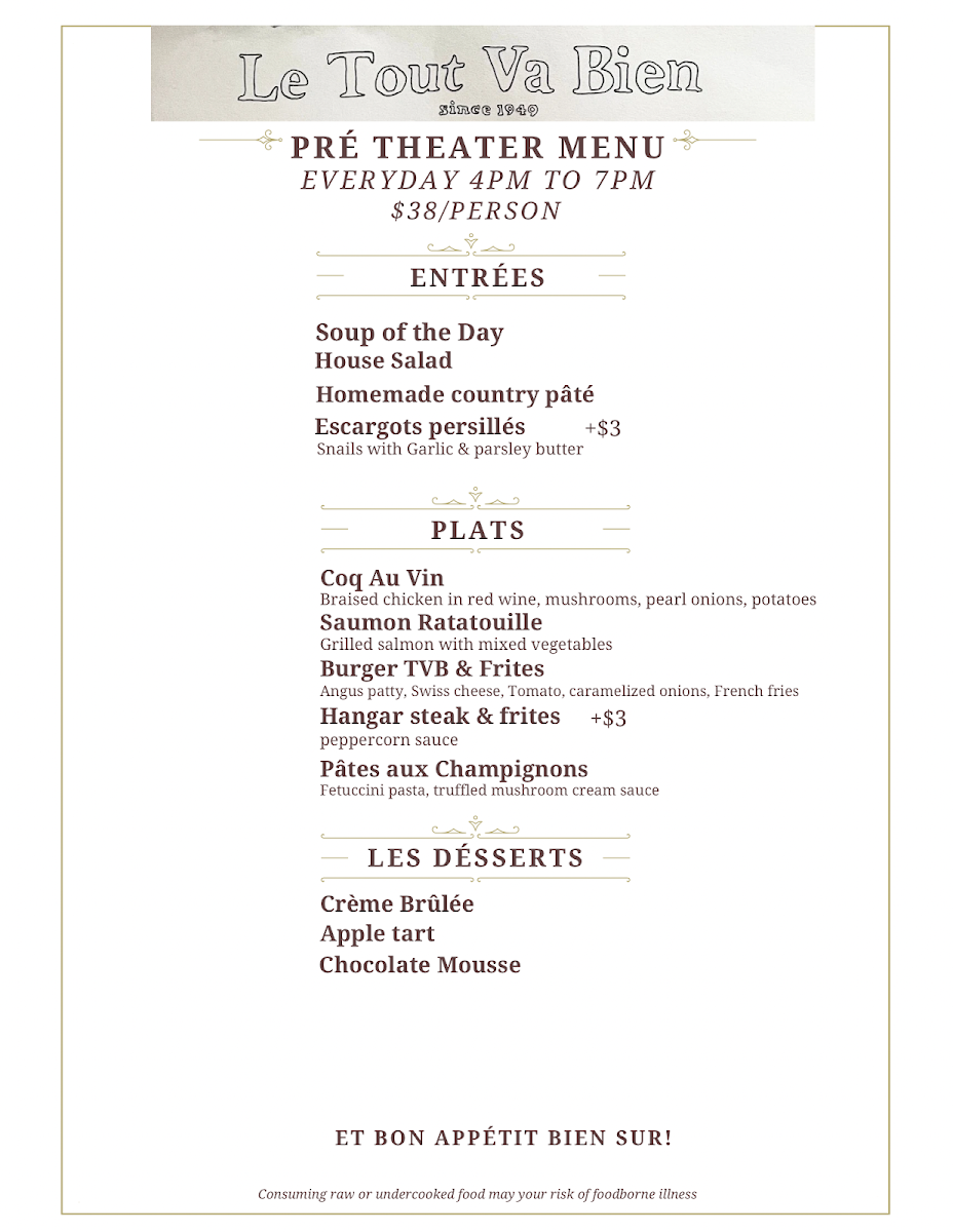 Menu Le Tout Va Bien - French Restaurant-3