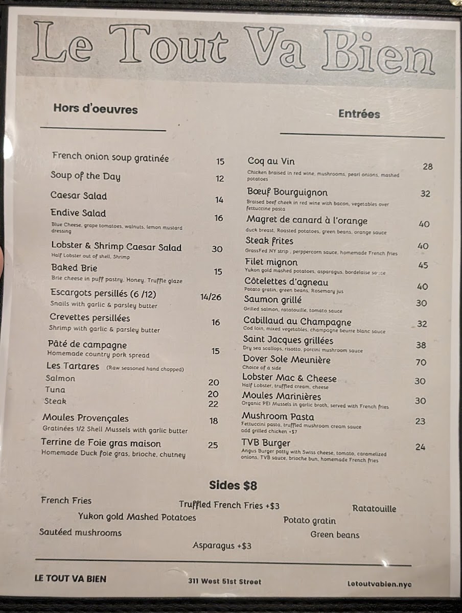 Menu Le Tout Va Bien - French Restaurant-4