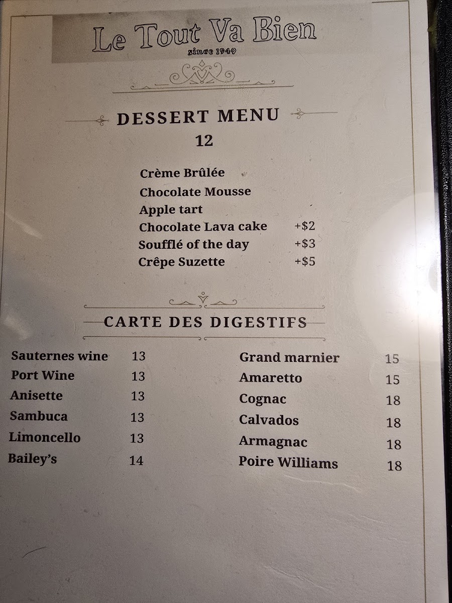 Menu Le Tout Va Bien - French Restaurant-8