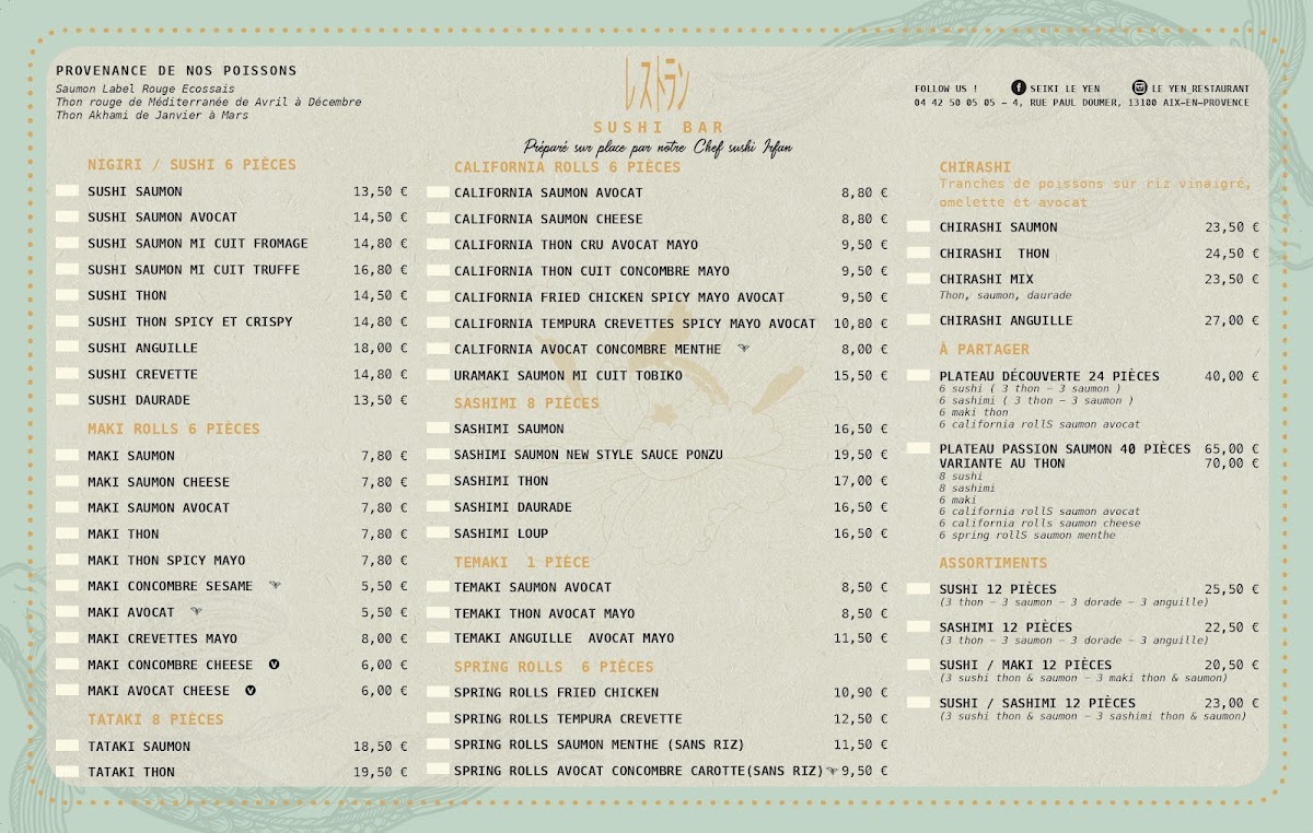 Menu Le Yen Aix-1