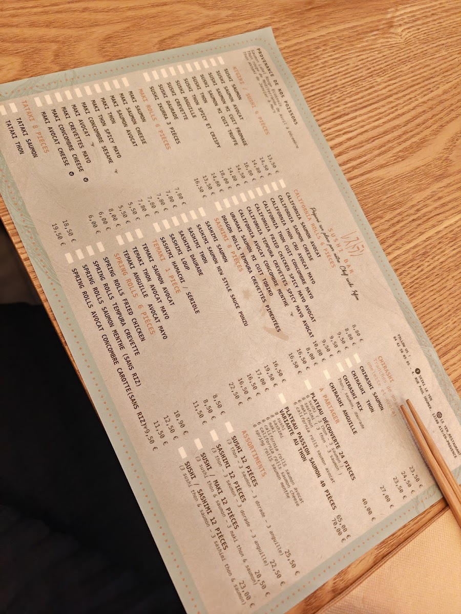 Menu Le Yen Aix-9