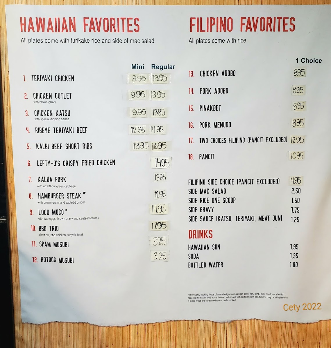 Menu Lefty-J’S Island Favorites Restaurant #2-4
