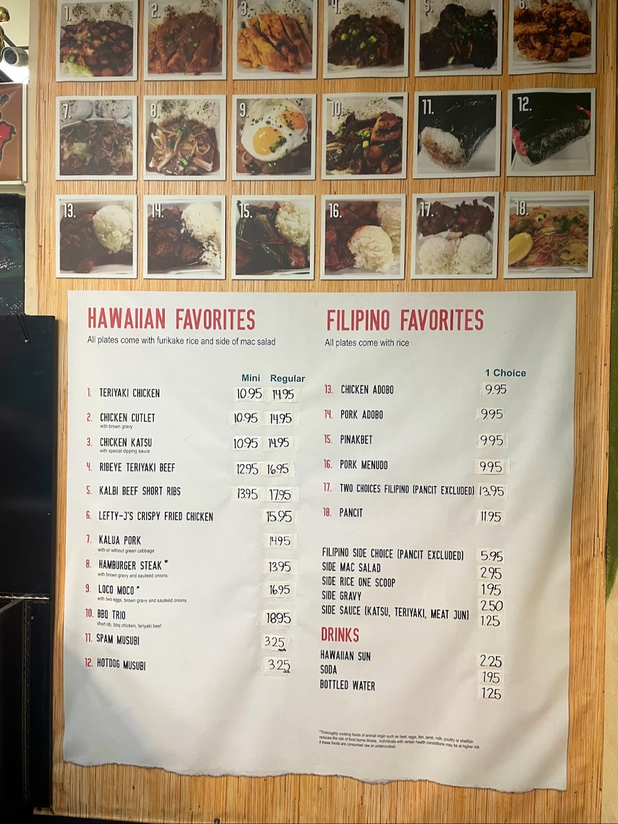 Menu Lefty-J’S Island Favorites Restaurant #2-5