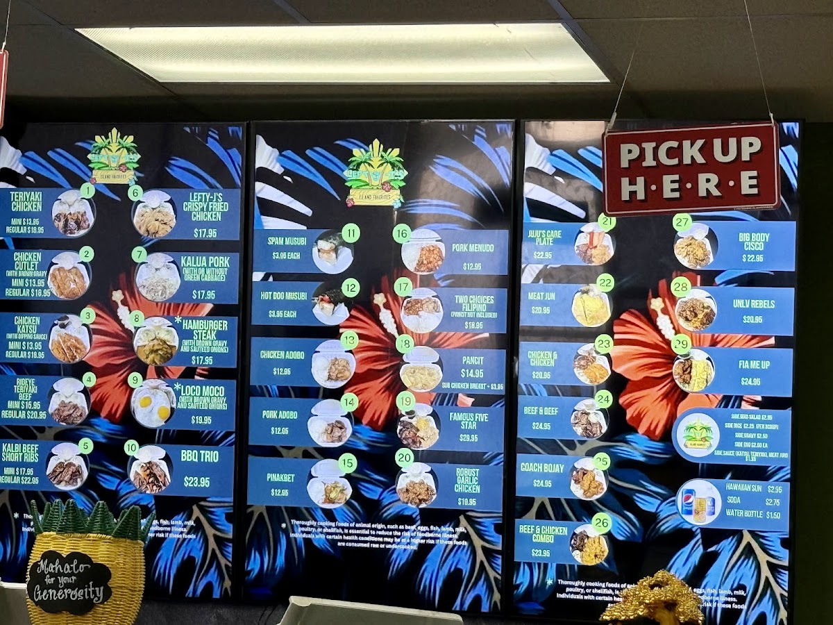Menu Lefty-J’S Island Favorites Restaurant #2-8