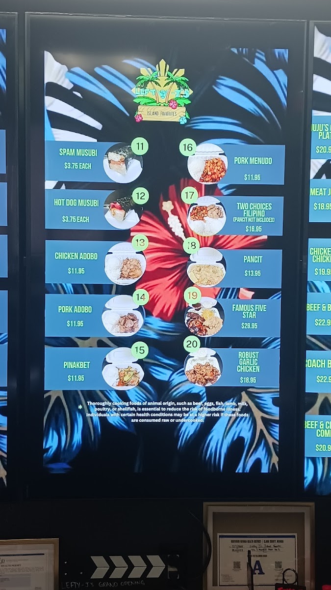 Menu Lefty-J’S Island Favorites Restaurant #2-9