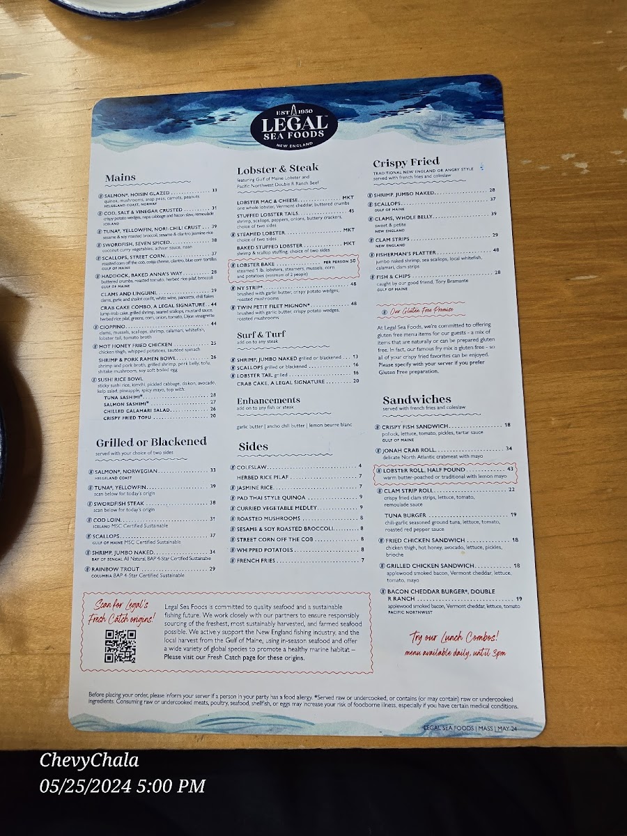 Menu Legal Sea Foods - Dedham-3