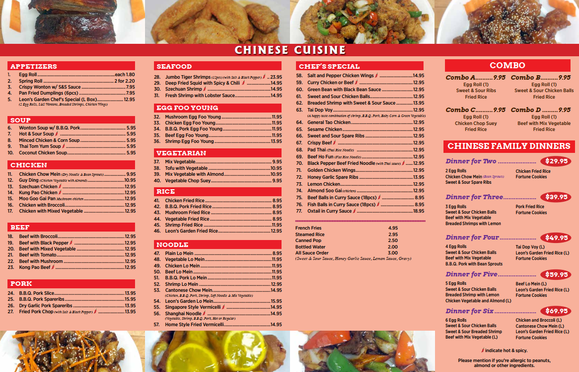 Menu Leon's Garden (Chinese And Thai Restaurant)-1