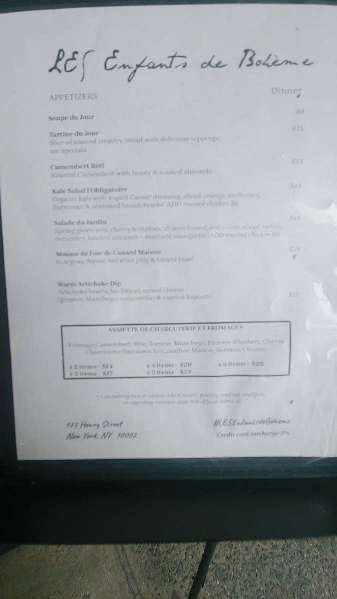 Menu Les Enfants De Bohème-10
