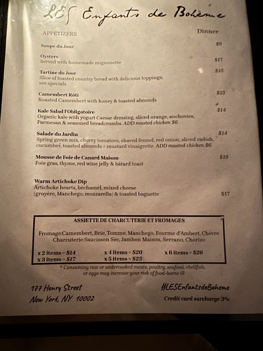 Menu Les Enfants De Bohème-5