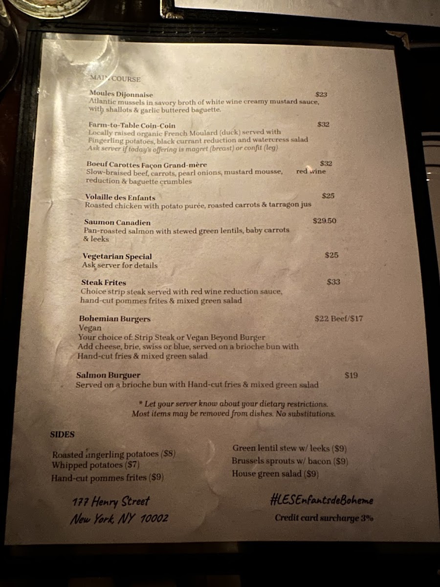Menu Les Enfants De Bohème-9