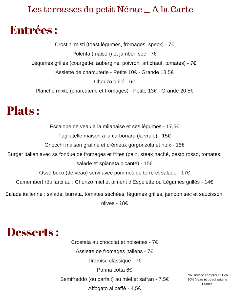 Menu Les Terrasses Du Petit Nerac, Chambres Et Restaurant-1