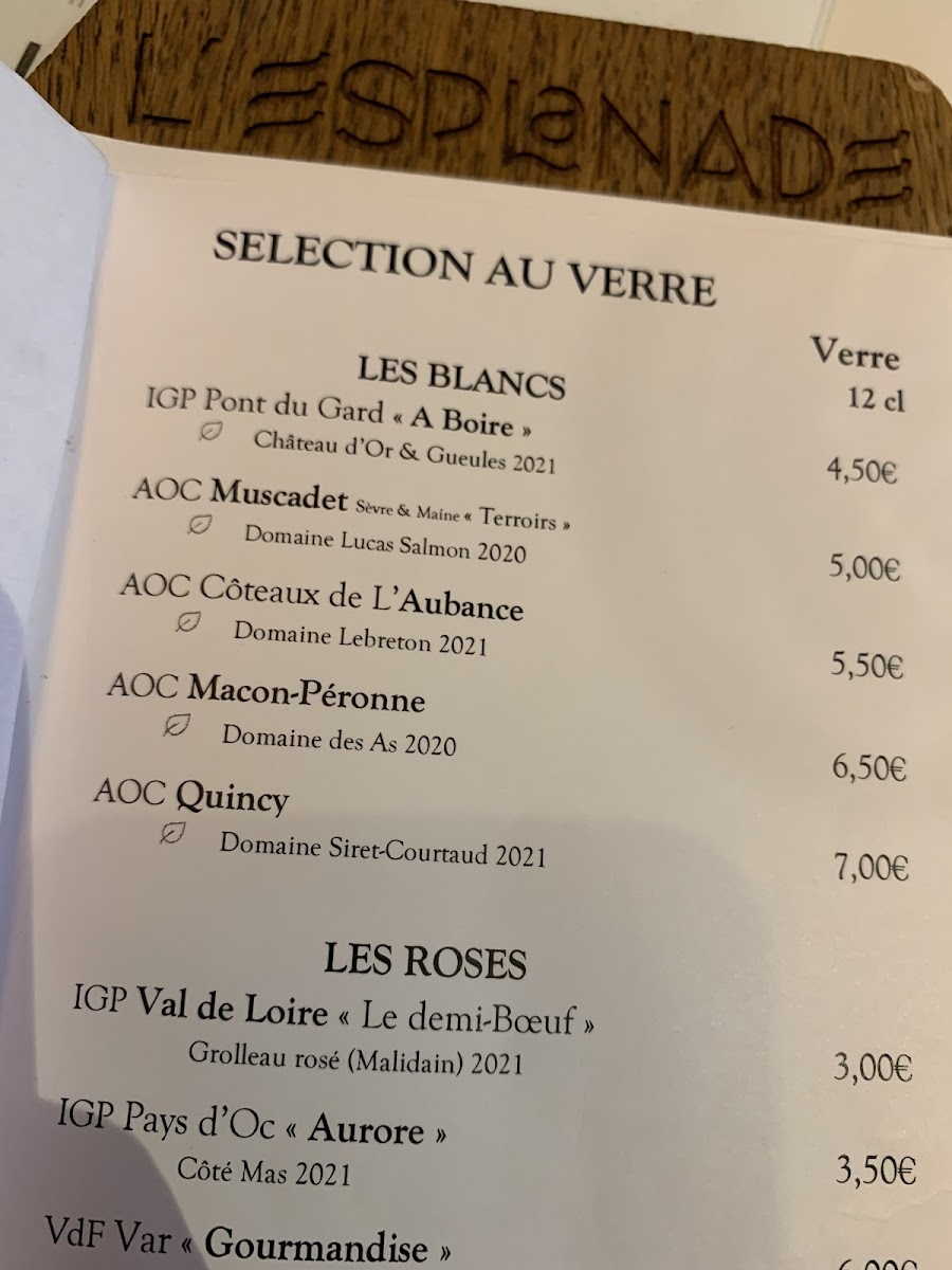 Menu L'esplanade Hôtel · Restaurant · Bar À Vin-10