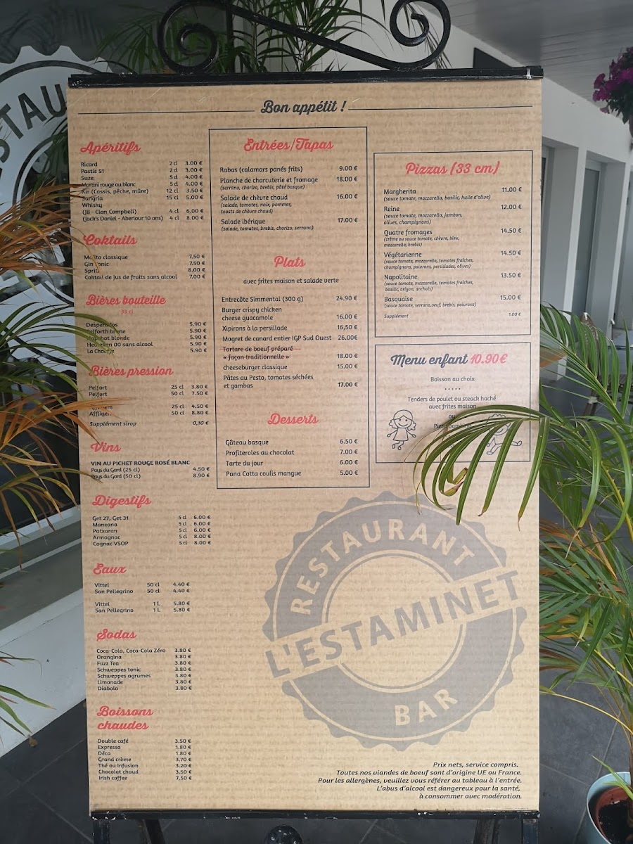 Menu L'estaminet - Restaurant Bar-1