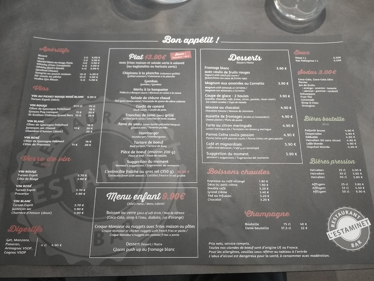 Menu L'estaminet - Restaurant Bar-5