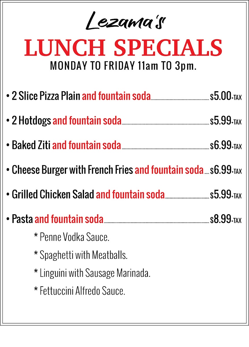 Menu Lezama's Restaurant & Pizzeria-7