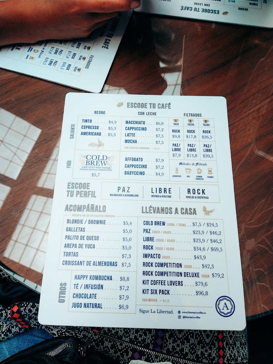 Menu Libertario Coffee Roasters - Calle 70A-6