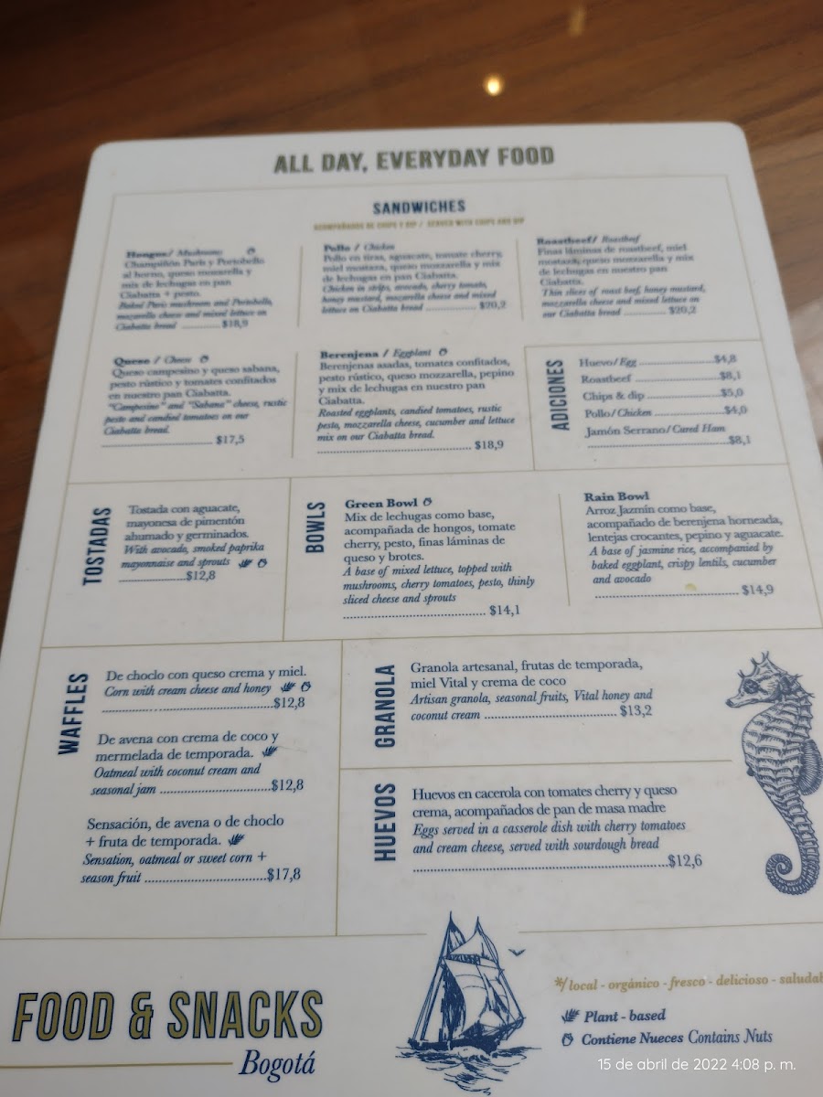 Menu Libertario Coffee Roasters - Calle 70A-7