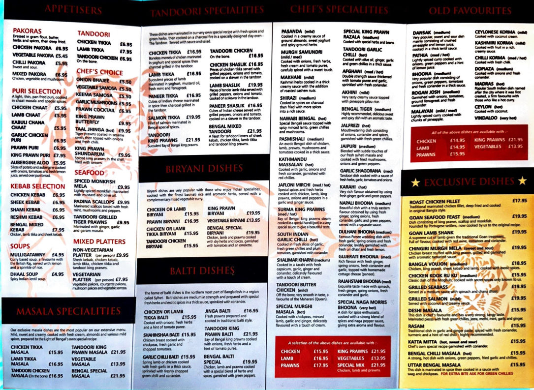 Menu Light Of Bengal Aberdeen-1