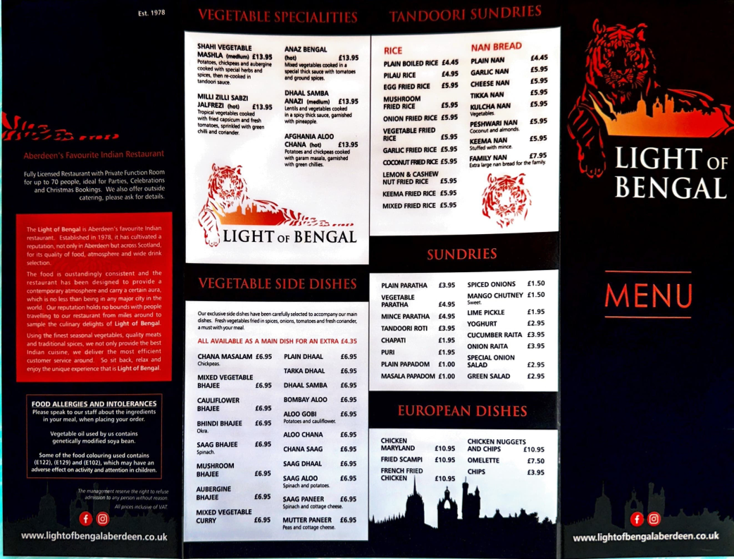 Menu Light Of Bengal Aberdeen-2