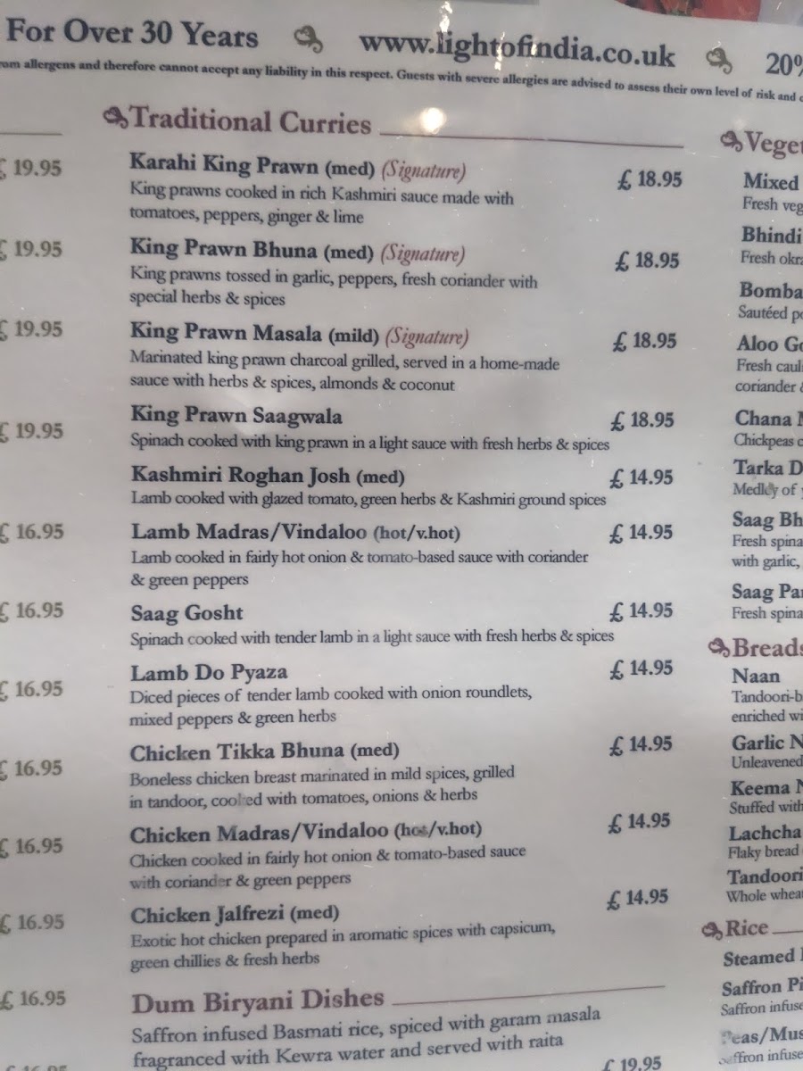 Menu Light Of India-5
