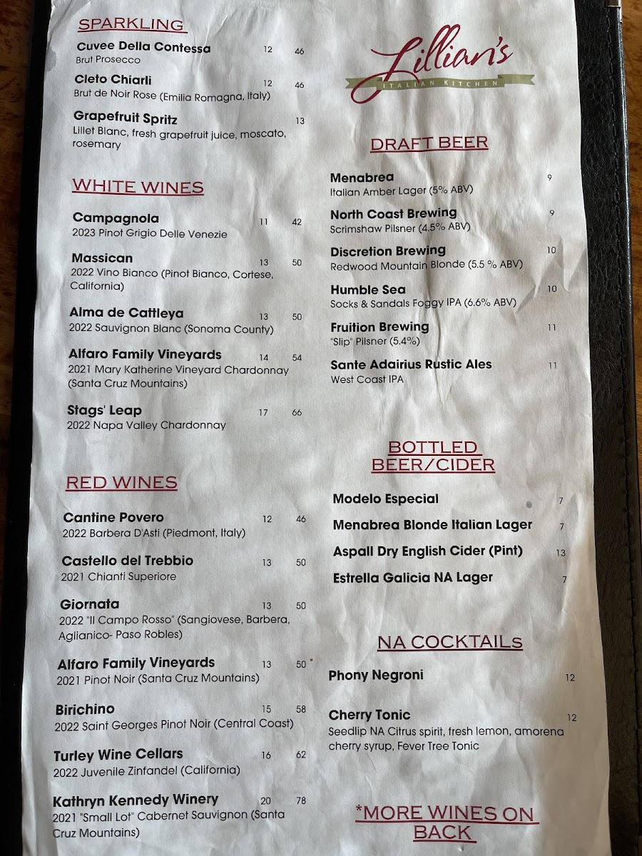 Menu Lillian's Italian Kitchen-9