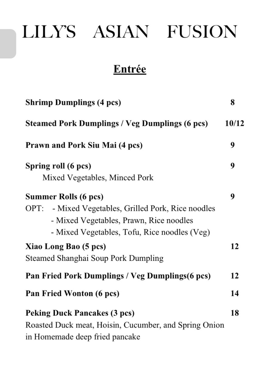 Menu Lily’S Asian Fusion North Shore 百合花园餐厅-4