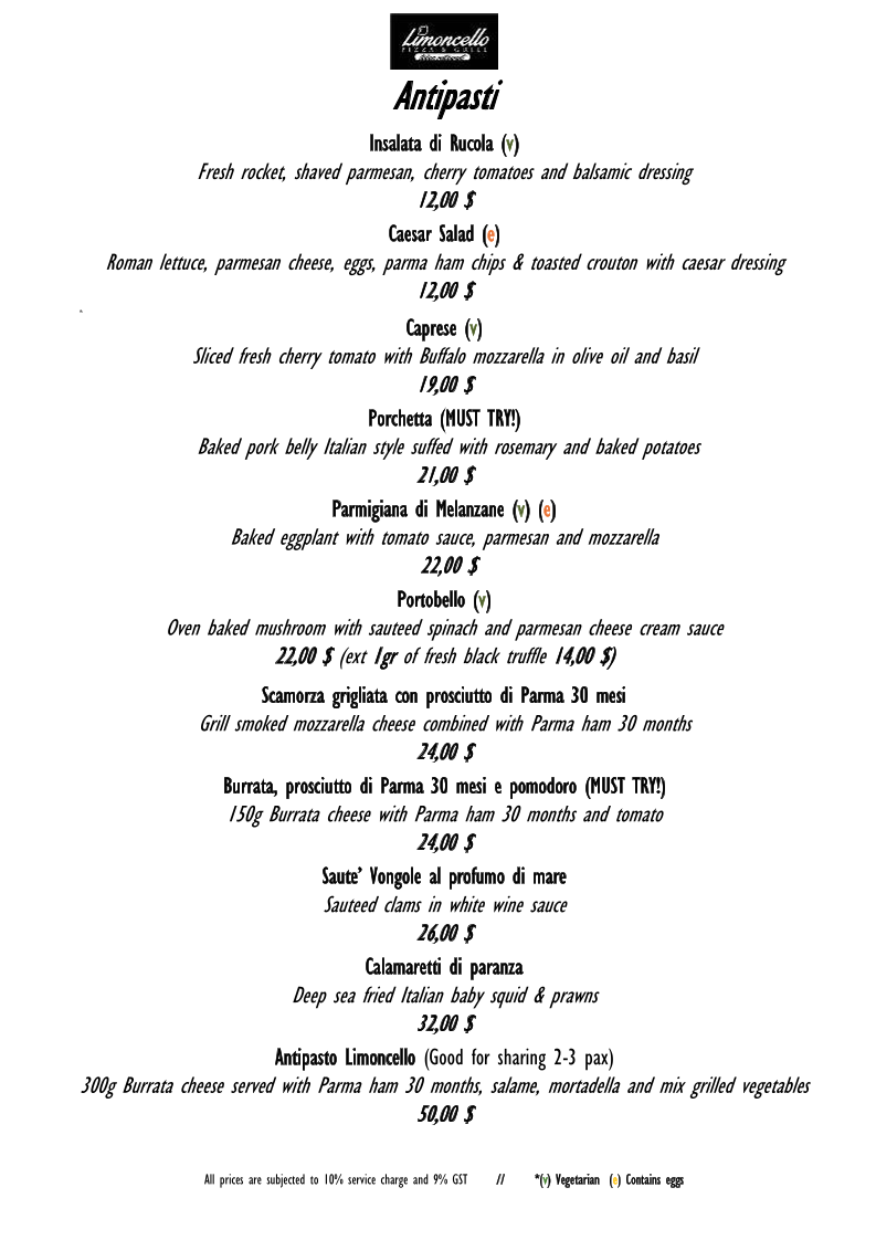 Menu Limoncello Pizza & Grill-1