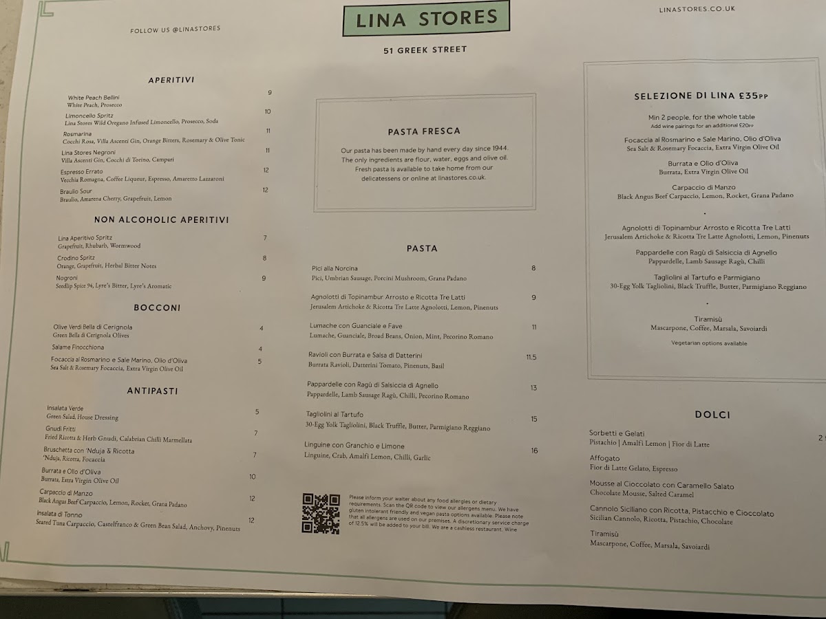 Menu Lina Stores Soho - Italian Restaurant-3