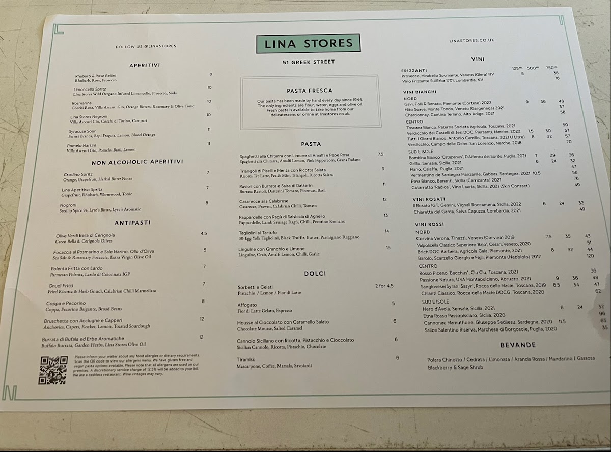 Menu Lina Stores Soho - Italian Restaurant-4