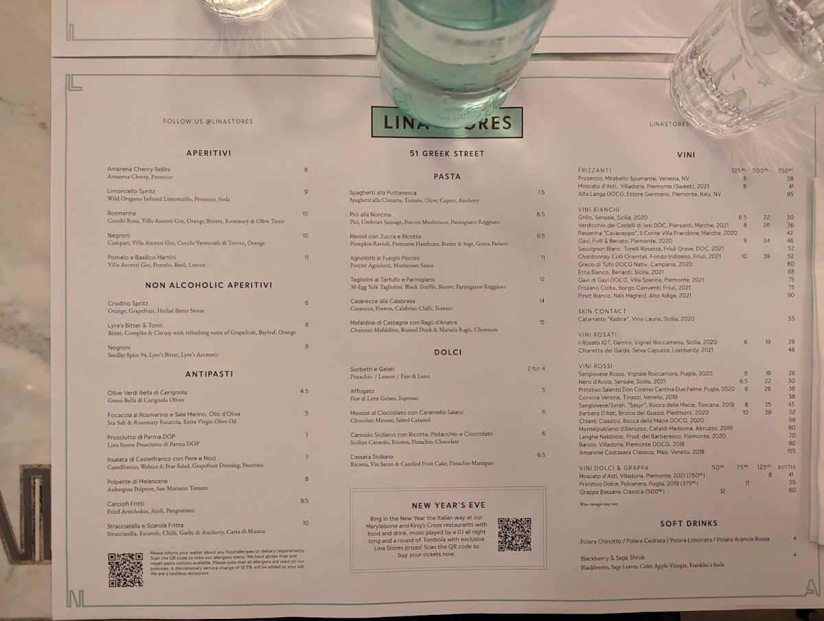 Menu Lina Stores Soho - Italian Restaurant-5