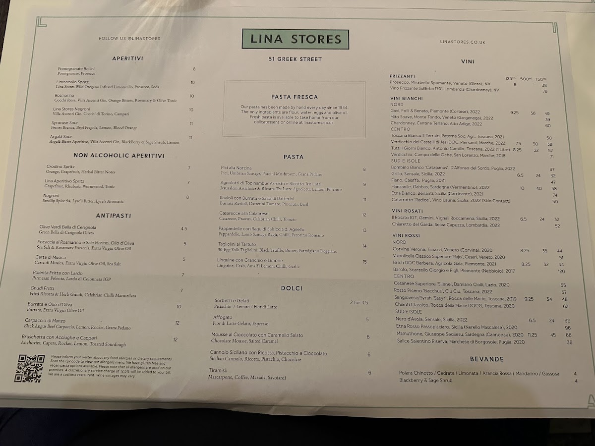 Menu Lina Stores Soho - Italian Restaurant-7