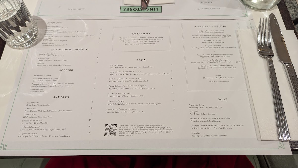 Menu Lina Stores Soho - Italian Restaurant-8