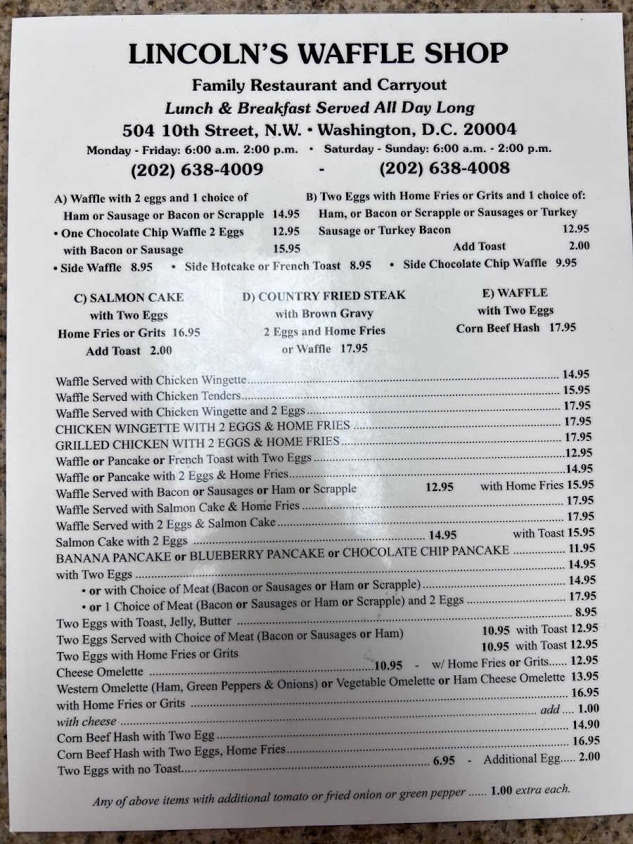 Menu Lincoln's Waffle Shop-10