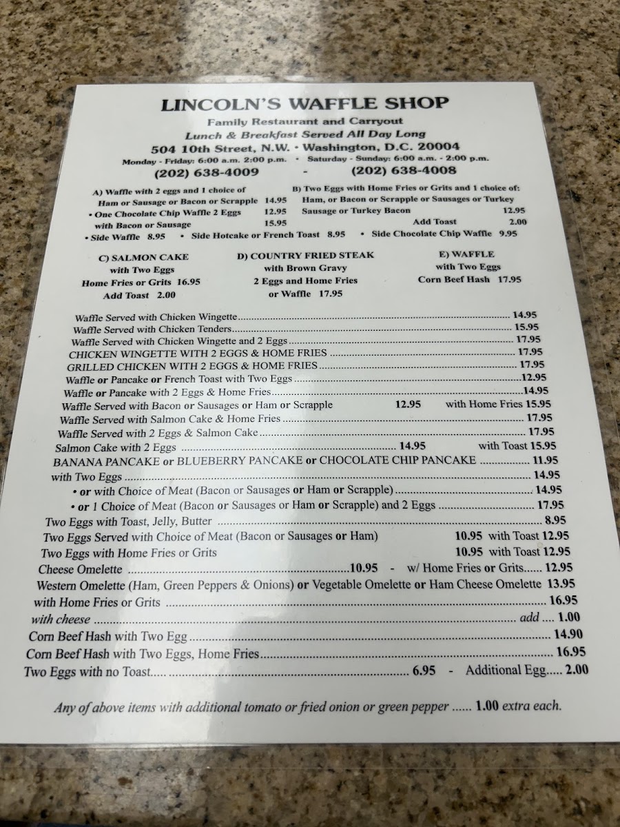 Menu Lincoln's Waffle Shop-9