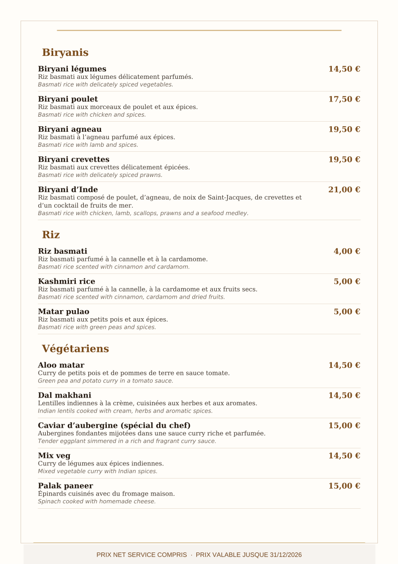 Menu L’Inde Gastronomie Indienne-1