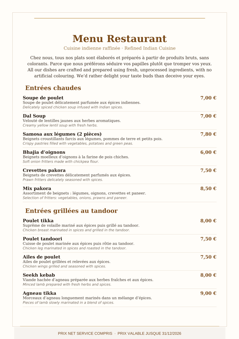 Menu L’Inde Gastronomie Indienne-3