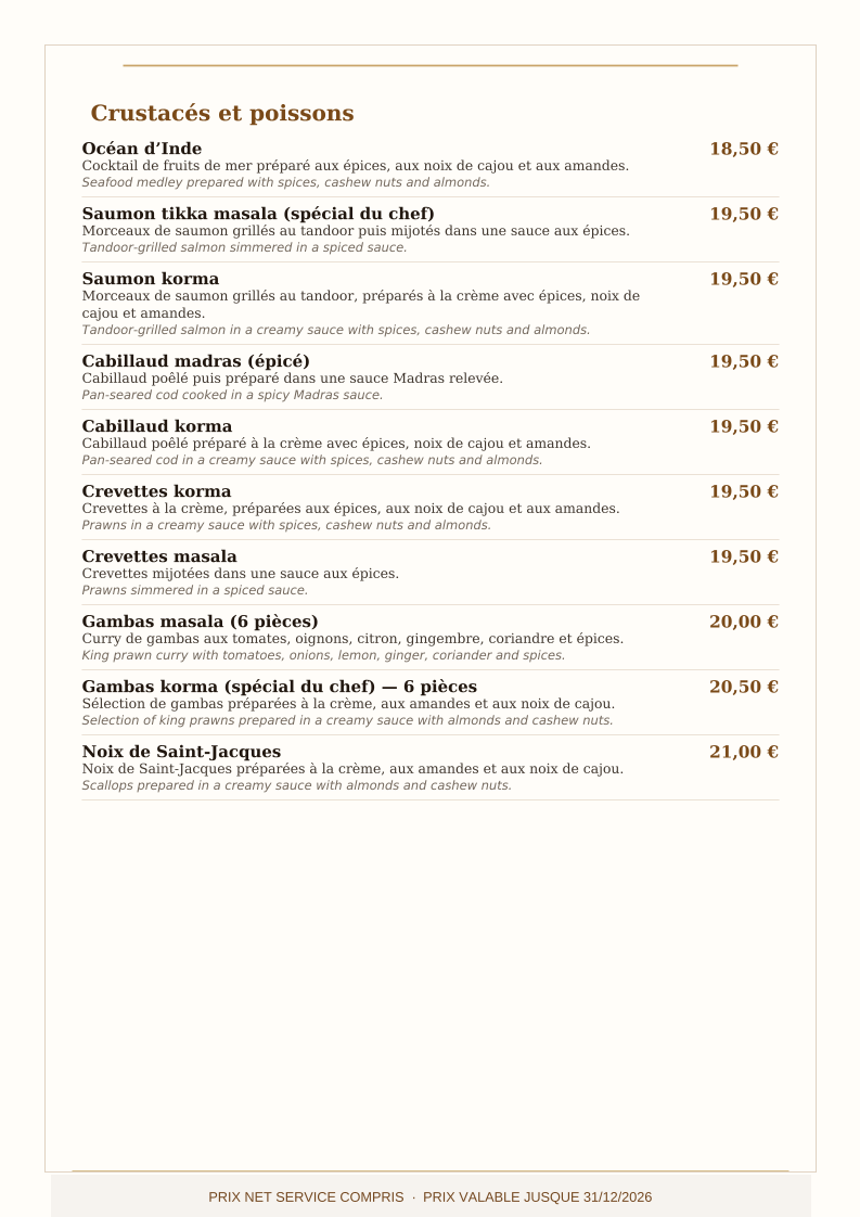 Menu L’Inde Gastronomie Indienne-5
