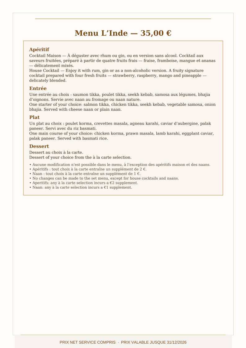 Menu L’Inde Gastronomie Indienne-6