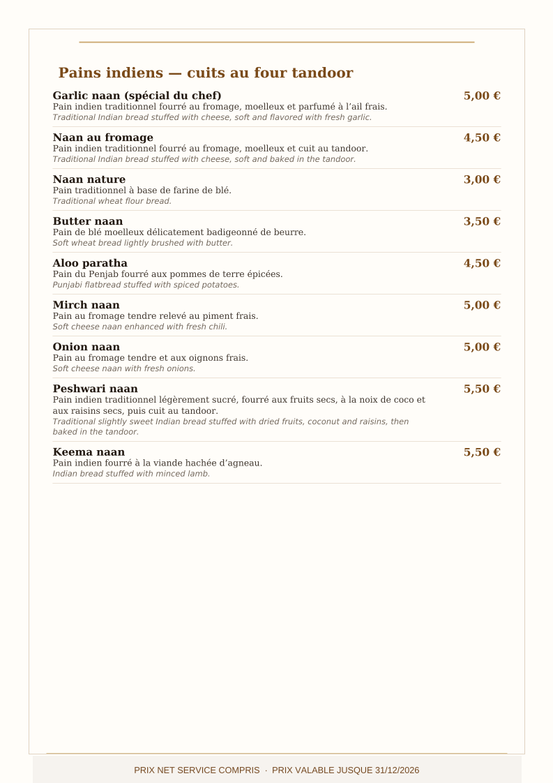 Menu L’Inde Gastronomie Indienne-7