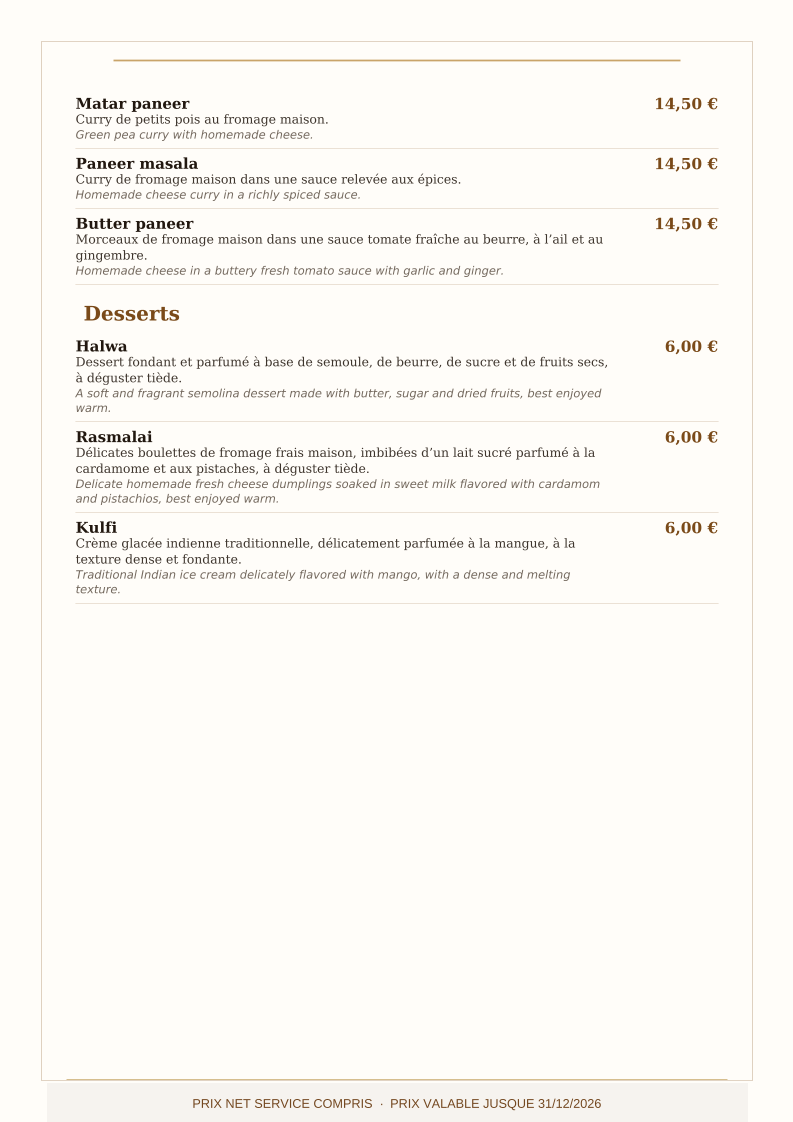 Menu L’Inde Gastronomie Indienne-8