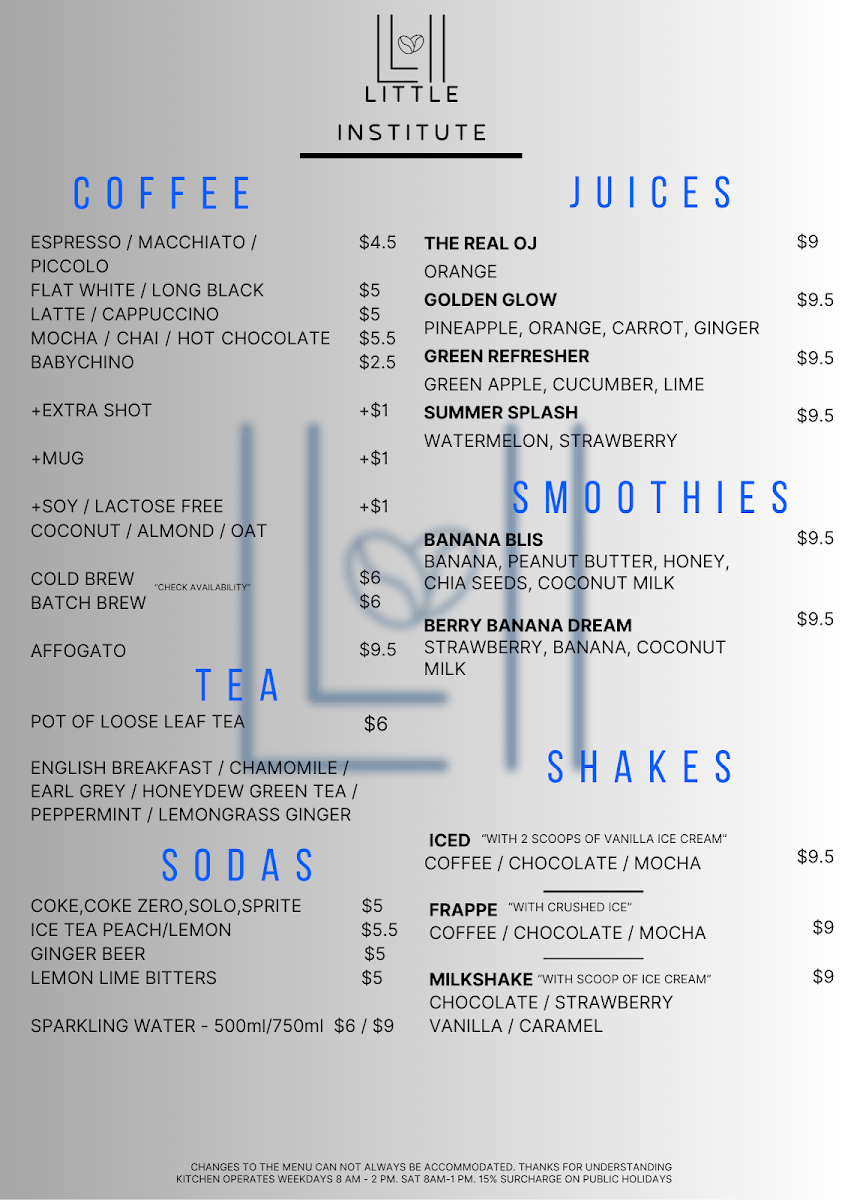 Menu Little Institute Cafe - Breakfast & Lunch-1