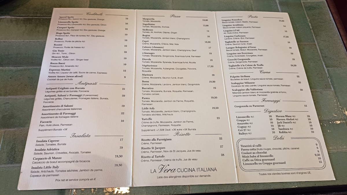 Menu Little Italy Lyon 2-4