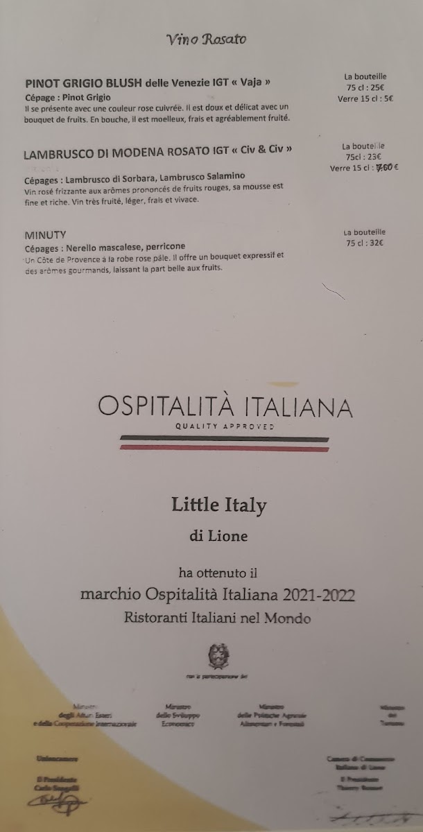 Menu Little Italy Lyon 2-6